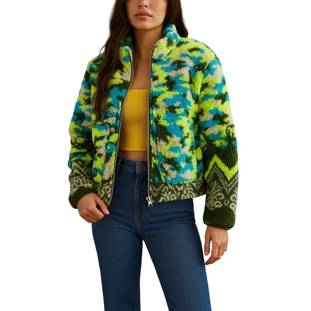 PILCRO BY ANTHROPOLOGIE Print Sherpa Jacket Full zip Apres Ski Snow Bunny XS